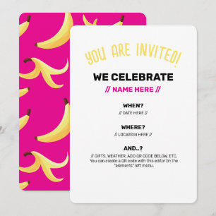 Funny Retro Banana Party Favours Puns Editable Invitation