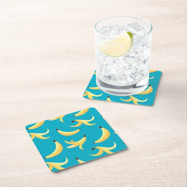 Funny Retro Banana Party Favours Puns Editable Square Paper Coaster (Insitu)