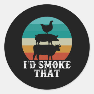 Funny Retro Bbq Party Smoker Chef Dad Gift I’d Smo Classic Round Sticker