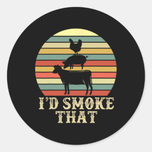 Funny Retro Bbq Party Smoker Chef Dad Gift I’d Smo Classic Round Sticker