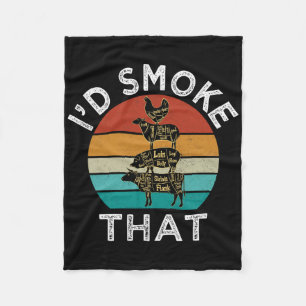 Funny Retro Bbq Party Smoker Chef Dad Gift I’d Smo Fleece Blanket