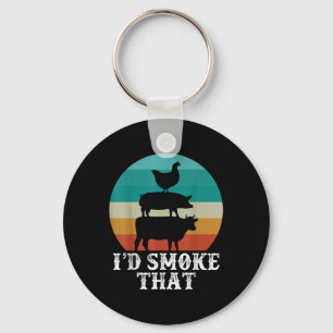 Funny Retro Bbq Party Smoker Chef Dad Gift I’d Smo Key Ring