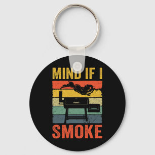 Funny Retro Bbq Party Smoker Chef Dad Mind If I Sm Key Ring
