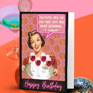 Funny Retro Birthday Card Best Friend-Sassy-Glass