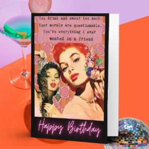 Funny Retro Birthday Card Best Friend-Sassy-Swear