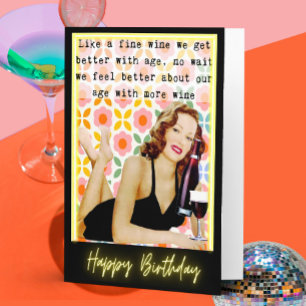 Funny Retro Birthday Card Best Friend-Sassy-Wine