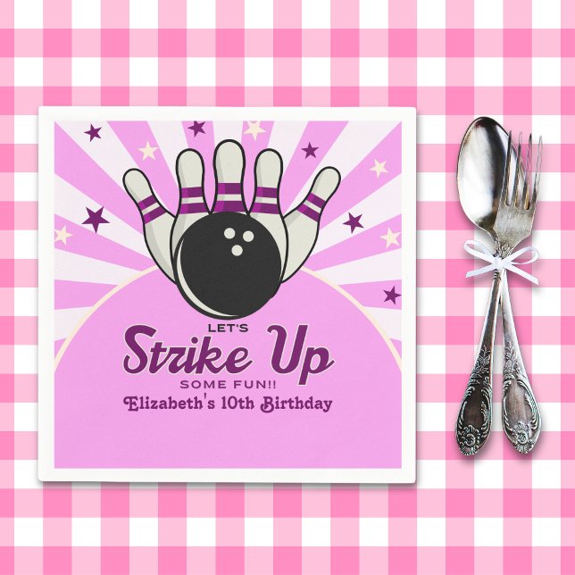 Funny Retro Bowling Birthday Girl Party Napkin (Creator Uploaded)