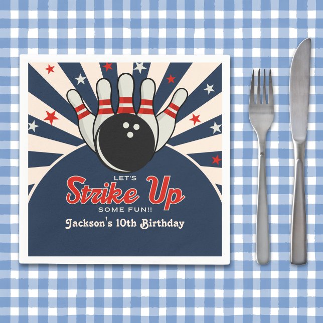 Funny Retro Bowling Birthday Party for Kids Napkin (Creator Uploaded)