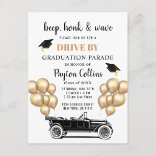 Funny Retro Car DRIVE BY Graduation Party Invite  Postcard
