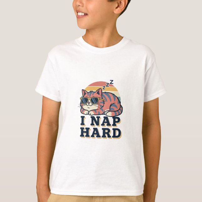 Funny Retro Cat Kids Graphic T-Shirt (Front)