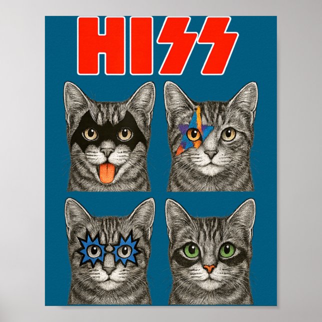 Funny Retro Cat Rock Music Concert Poster (Front)