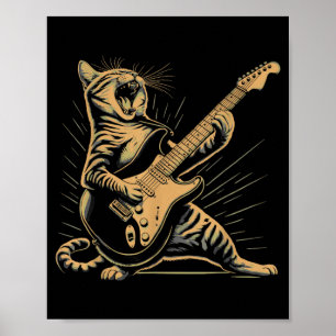 Funny Retro Cat Rock Music Men Kids Women Matching Poster