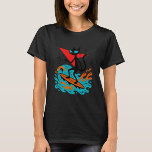 Funny Retro Cat Surfing Midcentury Mid Century Sur T-Shirt