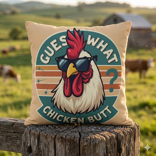  Funny Retro Chicken Butt Joke Design Cushion (Funny Retro Chicken Butt Joke Design Throw Pillow Mockup C)