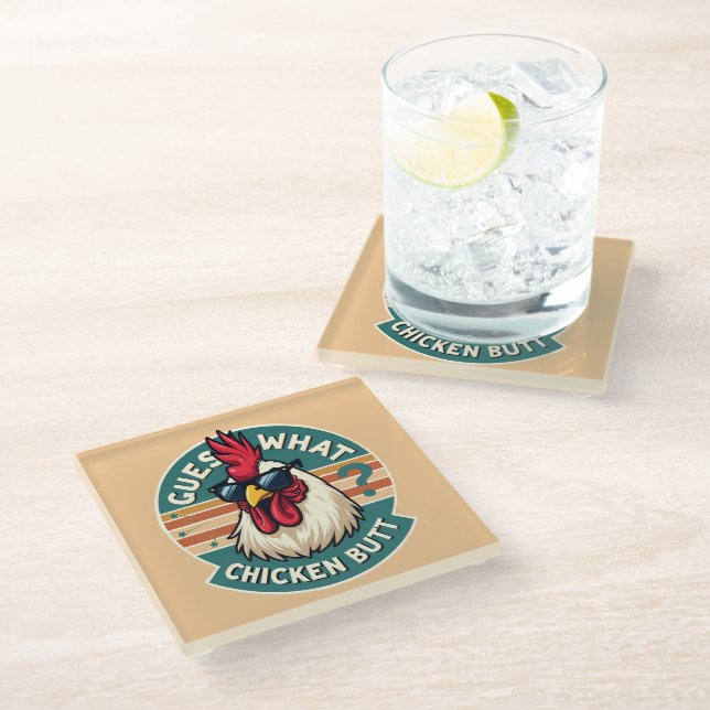  Funny Retro Chicken Butt Joke Design Glass Coaster (Angled)