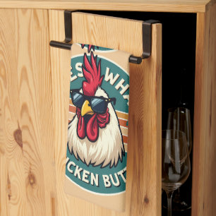  Funny Retro Chicken Butt Joke Design Tea Towel