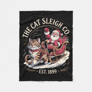 Funny Retro Christmas Cat  Fleece Blanket
