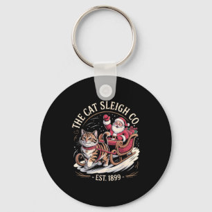 Funny Retro Christmas Cat  Key Ring