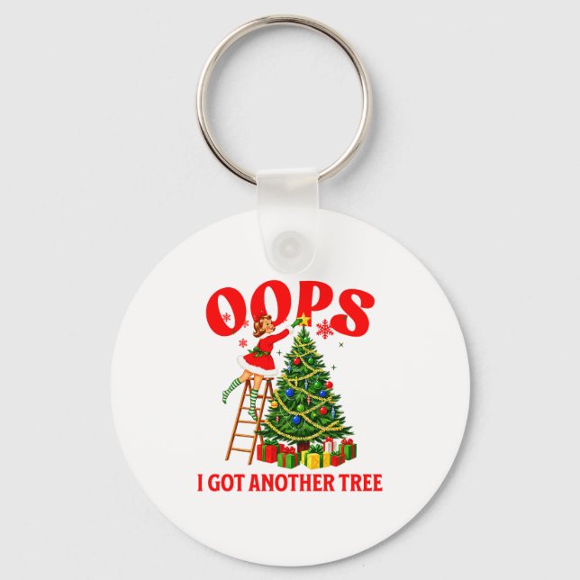 Funny Retro Christmas Oops I Got Another Tree Prem Key Ring (Front)
