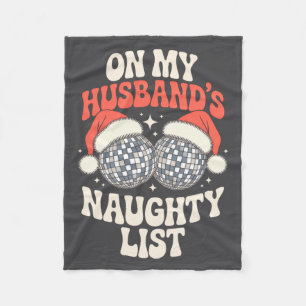 Funny Retro Christmas Wife On My Husband's Naughty Fleece Blanket