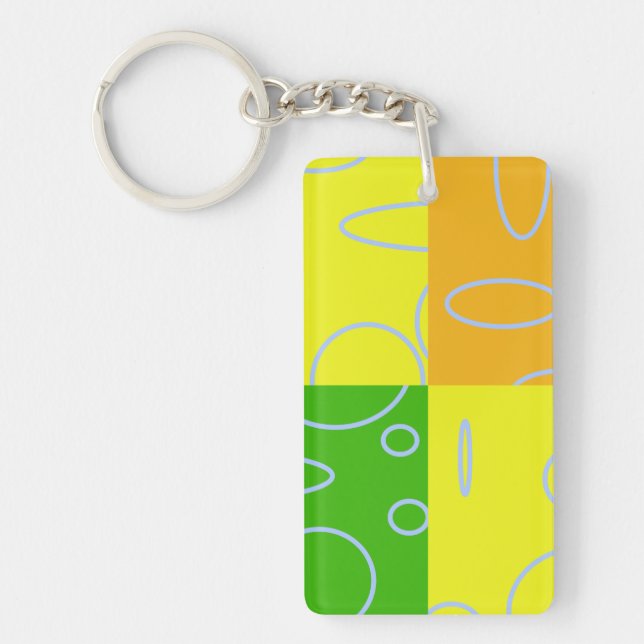 Funny Retro Circles Loops Quad Yellow Green Orange Key Ring (Front)