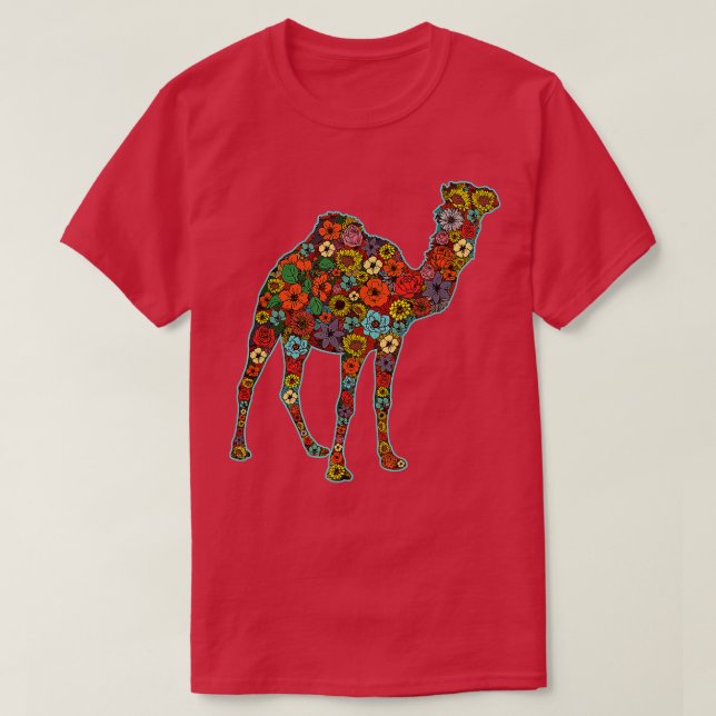 Funny Retro Colourful Flowered Camel Birthday Them T-Shirt (Design Front)
