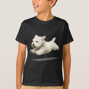 Funny Retro Cute Running Dog Art White Puppy T-Shirt