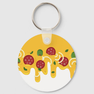 Funny Retro Dripping Pizza Cheese Keto Party Key Ring