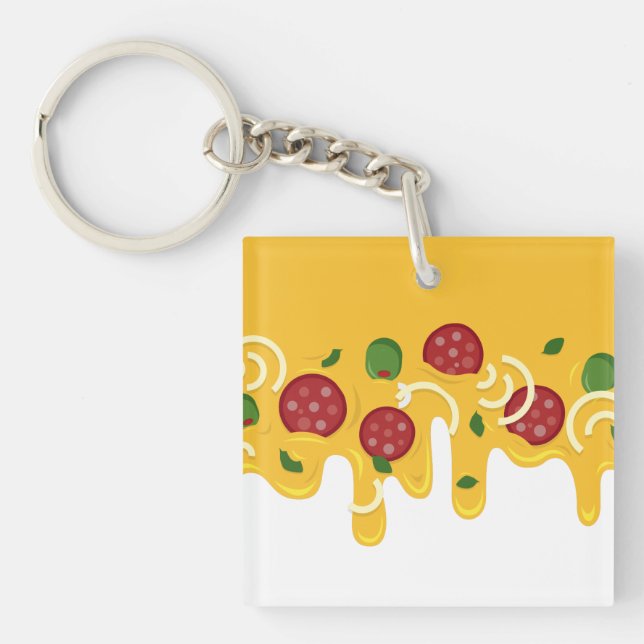 Funny Retro Dripping Pizza Cheese Keto Party Key Ring (Front)
