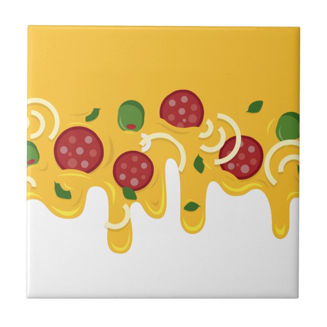 Funny Retro Dripping Pizza Cheese Keto Party Tile (Front)
