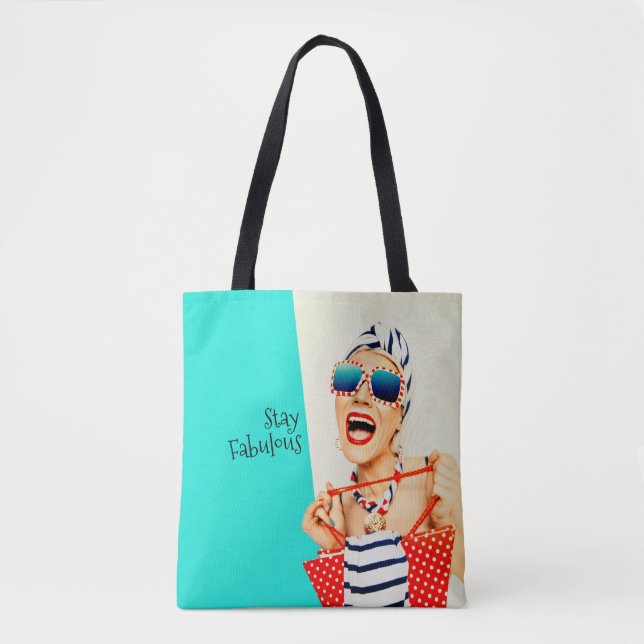 Funny Retro Fabulous Beach Lady in Sunglasses Tote Bag (Front)