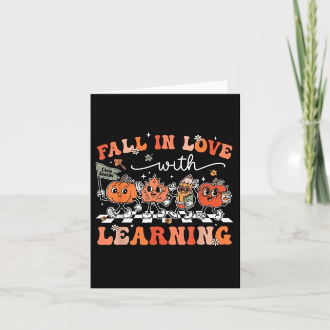 Funny Retro Fall In Love With Learning Pumpkin Tea Card (Front)