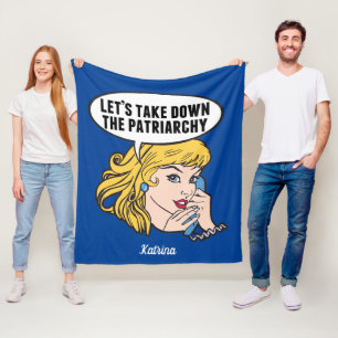 Funny Retro Feminist Pop Art Anti Patriarchy Blue Fleece Blanket