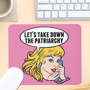Funny Retro Feminist Pop Art Anti Patriarchy Pink Mouse Pad