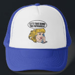 Funny Retro Feminist Pop Art Anti Patriarchy Trucker Hat<br><div class="desc">Let's Take Down the Patriarchy gift. Cute retro pop art feminism design for a strong pro choice woman voting for female leadership in our country. Stand up for women's rights and female empowerment with this cool political humour cartoon that features a pretty blonde leader planning a women's march on a...</div>