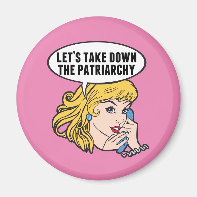 Funny Retro Feminist Pop Art Girl Pink Political Magnet (Front)