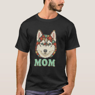 Funny Retro Flower Siberian Husky Mom Grandma Moth T-Shirt