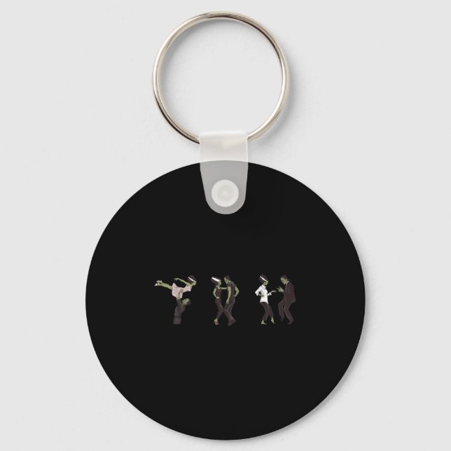 Funny Retro Frankenstein Monster And Bride Dancing Key Ring (Front)