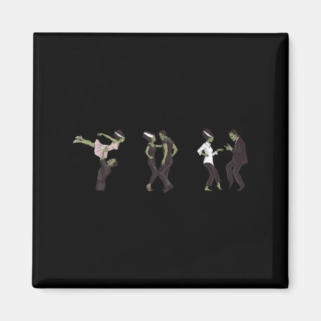 Funny Retro Frankenstein Monster And Bride Dancing Magnet (Front)