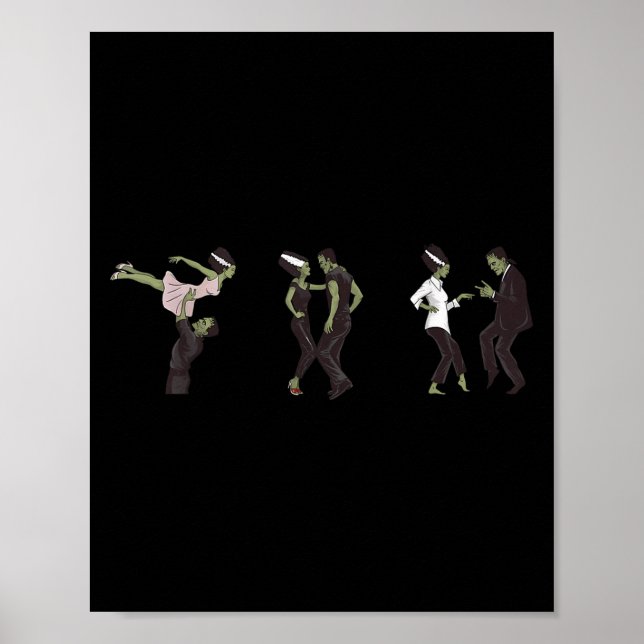 Funny Retro Frankenstein Monster And Bride Dancing Poster (Front)