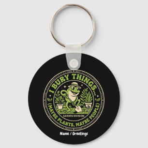 Funny Retro Frog Badge I Bury Things Gardening Key Ring