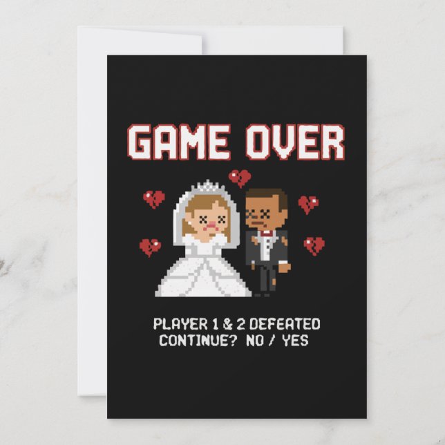 Funny Retro Gamer Wedding "Game Over" Pixel Art (Back)