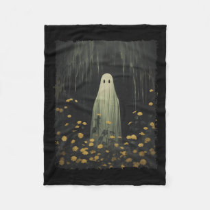 Funny Retro Ghost In The Forest Floral Halloween G Fleece Blanket