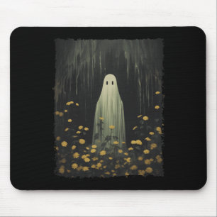 Funny Retro Ghost In The Forest Floral Halloween G Mouse Pad