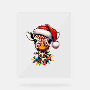 Funny Retro Giraffe Lover Santa Christmas Tree Lig Acrylic Sign