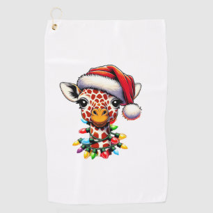 Funny Retro Giraffe Lover Santa Christmas Tree Lig Golf Towel