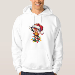 Funny Retro Giraffe Lover Santa Christmas Tree Lig Hoodie