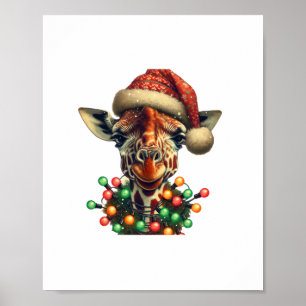 Funny Retro Giraffe Lover Santa Christmas Tree Lig Poster