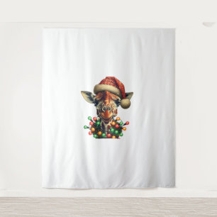 Funny Retro Giraffe Lover Santa Christmas Tree Lig Tapestry