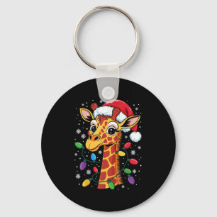 Funny Retro Giraffe Lover Santa Hat Christmas Ligh Key Ring